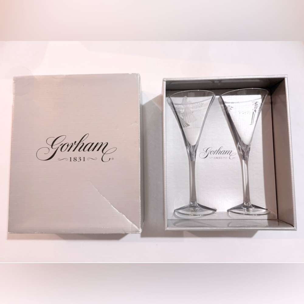 Gorham Crystal “Perfect Pair” Etched Wedding Stemware Bridal Flutes